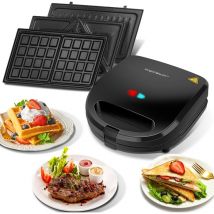Aigostar - Rubik - 3 en 1: gril, gaufrier et appareil à sandwichs de 750W. Plaques antiadhérantes interchangeables, cuisson double face, thermostat