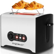 Aigostar - Mini Sunshine - Grille-pain 2 fentes extra-larges. En acier inoxydable, 900W, fonctions réchauffage et décongélation. 7 niveaux de