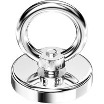 Aimant de Pêche Super Puissant 80 Kg Force de Traction, Diamètre 48 mm, Crochet Magnétique, Rond Aimant en Pot pour Pêche à L'Aimant, Récupération de