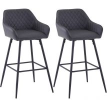 Ainpecca - 2X Bar stools Faux Leather Upholstered seat with Backrest Armrest Black Metal Legs Kitchen Breakfast Counter Chairs Dark Grey pu
