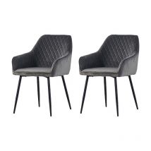 Ainpecca - Set of 2 Velvet Dining Chairs Grey Upholstered Seat with Metal Legs Living Room(Grey,2)