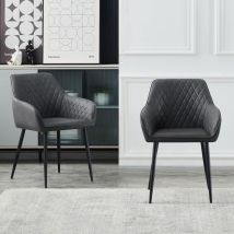 Ainpecca - Set of 2 Faux Leather Dining Chairs Dark Grey Upholstered Seat with Metal Legs Living Room(FPU Grey,2)