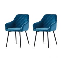 Ainpecca - Set of 2 Velvet Dining Chairs Teal Upholstered Seat with Metal Legs Living Room(Teal,2)