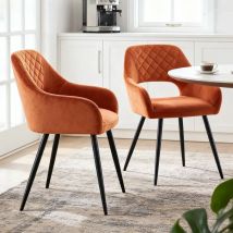 Ainpecca - 2pcs Orange Dining Chairs Velvet Padded Black Metal Leg Kitchen Living Room uk