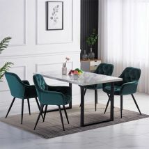 Ainpecca - 1.5M White Dining Table and Velvet Chairs 4 Set Padded Chairs Home Kitchen(1 TABLE+4 teal chairs)