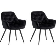 AINPECCA 2PCS Dining Chairs Velvet Padded Seat Metal Legs Kitchen Chair Home Office (Black,2PCS)