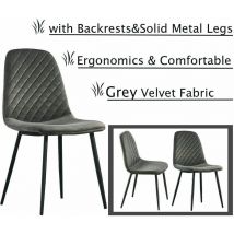 4X Grey Dining Chairs Velvet Padded Seat Metal Legs Kitchen Home Office uk - Ainpecca