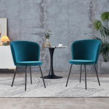 Ainpecca - 2X Dining Chairs Velvet Padded Seat Metal Legs Kitchen Home Office uk Teal
