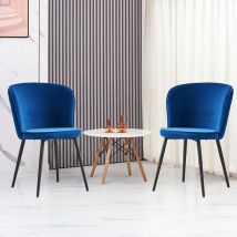 Ainpecca - 2X Dining Chairs Velvet Padded Seat Metal Legs Kitchen Home Office uk Blue