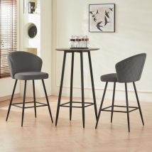 AINPECCA Set of 2 Bar Stools with Back Bar Chairs Set Barstools Velvet Padded Seat Metal Legs Kitchen Chair(2pcs,Gray)