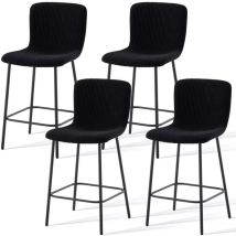 Ainpecca - Set of 4 Bar Stools New Velvet Thick Padded Breakfast Kitchen Bar Chairs with Footrest, black