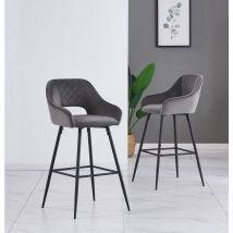 AINPECCA 2pcs Grey Bar Stool Velvet Seat w/Backrest &Armrest Metal Leg Kitchen Breakfast