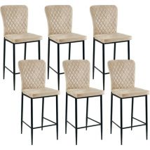 Ainpecca - Bar Stools Set 6 Suede Beige Breakfast Bar Chairs High Counter Kitchen Island Black Metal Legs Footrest Base Dining Room Home Modern(Suede