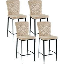 AINPECCA Bar Stools Set 4 Suede Beige Breakfast Bar Chairs High Counter Kitchen Island Black Metal Legs Footrest Base Dining Room Home Modern(Suede