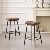 Bar Stools Set of 2 pu Leather Brown Breakfast Dining Bar Stools Fixed Height Bar Stools Breakfast Bar, Counter, Kitchen and Home - Ainpecca