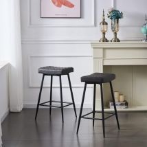 AINPECCA Bar Stools Set of 2 PU Leather Grey Breakfast Dining Bar Stools Fixed Height Bar Stools Breakfast Bar, Counter, Kitchen and Home