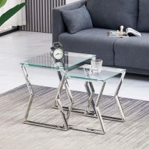 Ainpecca - Eclipse Glass Nest of Tables Set 2 Clear Transparent Set Side Lamp End Table Home