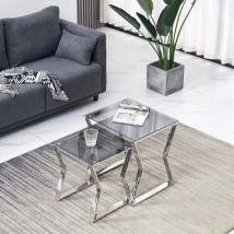 Ainpecca - Eclipse Glass Nest of Tables Set 2 Blue-grey Top Transparent Set Side Lamp End Table Home