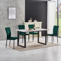 Ainpecca - Grey Dining Table and Chairs 4 Set Dining Room Chair Kitchen Home Office(table+4 green velvet chairs)