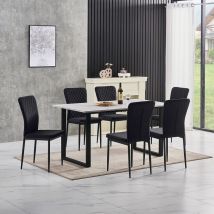 Ainpecca - Grey Dining Table and Chairs 6 Set Dining Room Chair Kitchen Home Office(table+6 black velvet chairs)