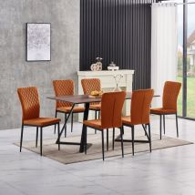 Ainpecca - oak Dining Table Set and 6 Orange Velvet chairs kitchen table set uk