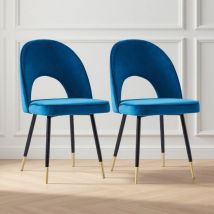 Ainpecca - Set Of 2 Dining Chairs Velvet Seat Metal Legs Kitchen Lounge Living Room Chair Home,2pcs Blue