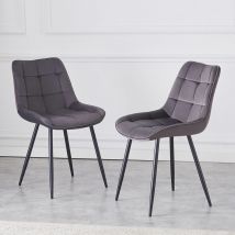 Set of 2 Dining Chairs Velvet Soft Padded Seat Metal Leg Kitchen Office - Grey - Ainpecca