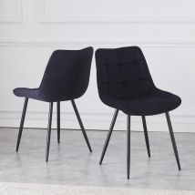 AINPECCA Set of 2 Dining Chairs Velvet Soft Padded Seat Metal Leg Kitchen Office - Black