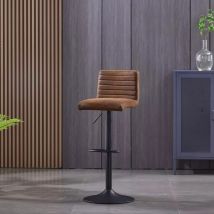 Set of 1 Faux Suede Bar Stools Metal Frame Footrest Base Cafe Pub Swivel Chairs,Brown - Ainpecca