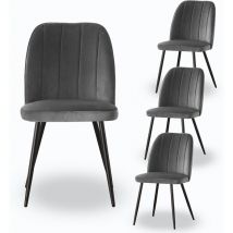 Ainpecca - 4X Dining Chairs Padded Seat Metal Leg Kitchen Chair Home Office Room Grey