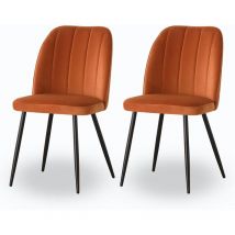 2X Dining Chairs Padded Seat Metal Leg Kitchen Chair Home Office Room Orange - Ainpecca