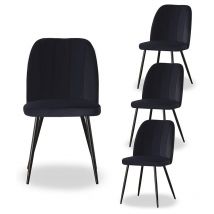 4X Dining Chairs Padded Seat Metal Leg Kitchen Chair Home Office Room Black - Ainpecca