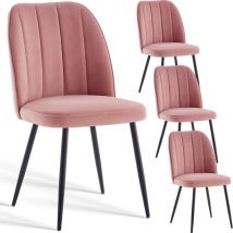 Ainpecca - 4X Dining Chairs Padded Seat Metal Leg Kitchen Chair Home Office Room Rose