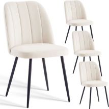 Ainpecca - 4X Dining Chairs Padded Seat Metal Leg Kitchen Chair Home Office Room Cream White