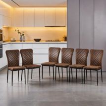 AINPECCA Set of 6 Dining Chairs High Back Suede Office Kitchen Chair Living Home-Brown