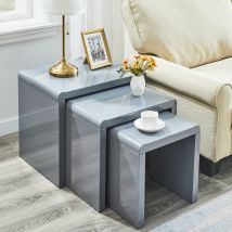 Ainpecca - Coffee Side Tables Set of 3,High Gloss Coffee Table,Nesting Tables,MDF and Glass,Grey