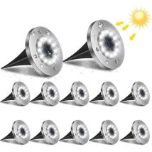 Ymyny 12LED Lampe Solaire Extérieur, 12pcs Luminaire Jardin Au Sol Eclairage 6000K Etanche IP65 Lampe Solaire Spot Encastrable Pour Chemin Terrasse