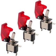 Aiperq - 3Pcs Voiture Commutateur à Levier, Rouge led Indicateur Rouge Étanche Couverture, on-off 2 Positions 3 Broches Interrupteur Bascule, pour