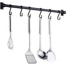 Aiperq - Barra para utensilios de cocina de pared, 40 cm, con 6 ganchos extraíbles, para puerta (negro)