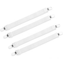 Aiperq Tendeur Drap Housse Élastique, Fixation Attache Sangle de Maintien Ajustable pour Drap Lit, Canapé, Housse de Repassage (Blanc, Lot de 4)