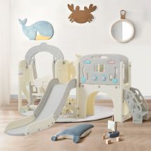 Aire de jeux 10 en 1, avec toboggan, panier de basket et télescope, balançoire, échelle, tunnel en arc, en hdpe, jeux pour enfants Dream City - Gris