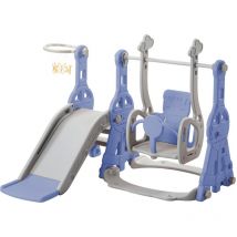 Aire de jeux 4 en 1, avec balançoire, toboggan, panier de basket, échelle, en HDPE, Convient pour l'intérieur et l'extérieur - Bleu