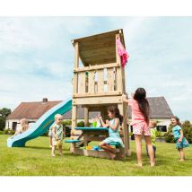 Eden Partenaire Jardin - Aire de jeux en bois Cascade - Hauteur de plateforme 120cm -2 toboggans - bac à sable