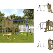 Aire de jeux d'extérieur bois de pin imprégné - Aire De Jeux Enfant - Jeux Extérieur Bois - Toboggan - Balançoires - Jeux D'enfants