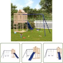 The Living Store Aire de jeux d'extérieur bois de pin massif - Aire De Jeux Extérieur - Jeux D'enfants - Jouet Bois - Toboggan Enfant - Balançoires