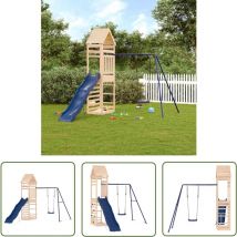 The Living Store Aire de jeux d'extérieur bois de pin massif - Aire De Jeux Extérieur - Jeux D'enfants - Jeux En Bois - Toboggan - Balançoire