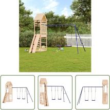 The Living Store Aire de jeux d'extérieur bois de pin massif - Aire De Jeux Extérieur - Jeux D'enfants - Jeux En Bois - Toboggan - Escalade Enfant