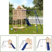 The Living Store Aire de jeux d'extérieur bois de pin massif - Aire De Jeux Enfant - Jeux Extérieur - Jeux Bois - Toboggan - Balançoire