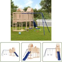 The Living Store Aire de jeux d'extérieur bois de pin massif - Aire De Jeux Extérieur - Jeux D'enfants - Jouet Bois - Toboggan Enfant - Balançoires