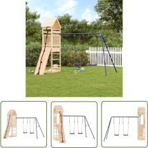 The Living Store Aire de jeux d'extérieur bois de pin massif - Aire De Jeux Extérieur - Jeux D'enfants - Jouet Bois - Toboggan Enfant - Balançoires